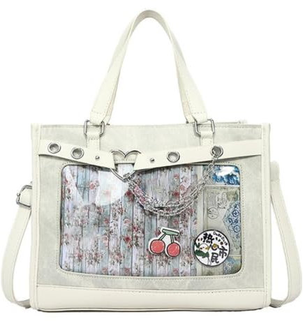 MZRAN Itabag Taschen für Damen, mit transparentem Fenster, vielseitig einsetzbar, Schultertasche, lässige Handtasche für den täglichen Gebrauch und Cosplay, beige