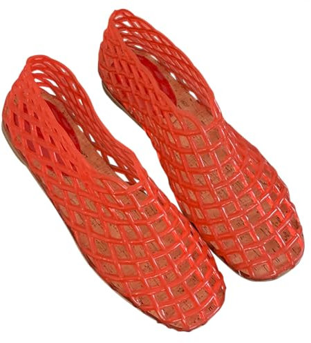 FIENZA Jelly Mesh Ballet Flats for Women, Clear Jellies Hollow Flat Sandals Comfortable Summer Beach Ballerina Shoes Slip-On Lightweight PVC Slides