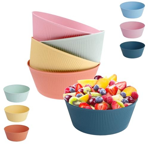 Rongxze 6 Pièces Saladier, 60 OZ Bol Plastique Reutilisable, Portable et pas Facilement Endommagé Grand Saladier Camping pour Fruit Salade Snack Céréales Soupe Dessert (6 Couleurs)