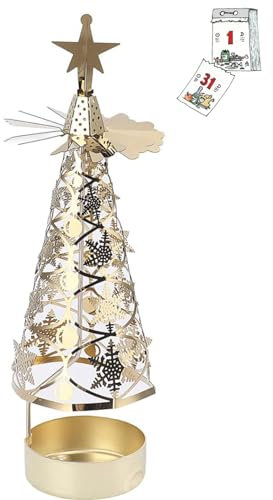 Rotierender Kerzenhalter, Weihnachten, rotierender, drehender Kerzenhalter für Halloween, Weihnachten, Geburtstag, Hochzeit, Dekoration, Teelichter, Kerzen (Goldene Schneeflocke)