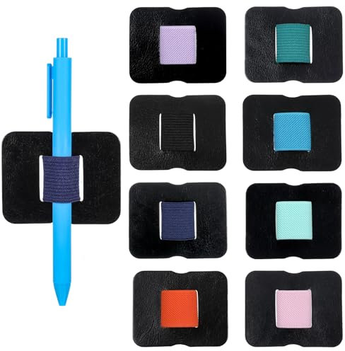Molain 8 Stück Stiftschlaufe Selbstklebend, Elastischer Stifthalter aus Leder mit Elastische Schlaufe für Tablet, Tagebuch, Kalender, Notizbuch