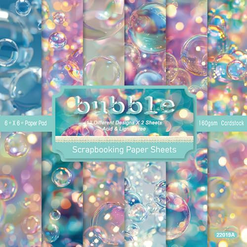 24 Blatt Scrapbook-Zubehör, Super Dreamy Dekorationspapier Mit 12 Designs, 6X6 Zoll Festival-Dekoration für Selbstgemachte Karten, Fotoalbum und Urlaubsdeko Mit Blasenmuster