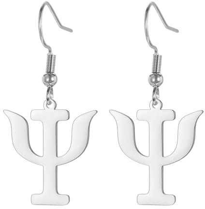 Amaxer Ohrringe mit Psi-Symbol für Frauen, Edelstahl, griechisches Alphabet, Psychologie, Psychiatrie, Psi-Symbol, baumelnde Hängeohrringe (Silber)