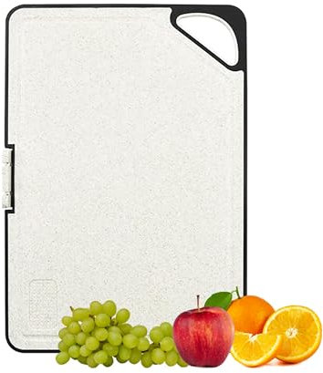 Chopping Board, Cutting Board, Large, Double-Sided, Non-Slip, Antibacterial, Eco-Friendly, Food-Safe with Built-in Stand, Grinding Area, and Sharpener (Beige)