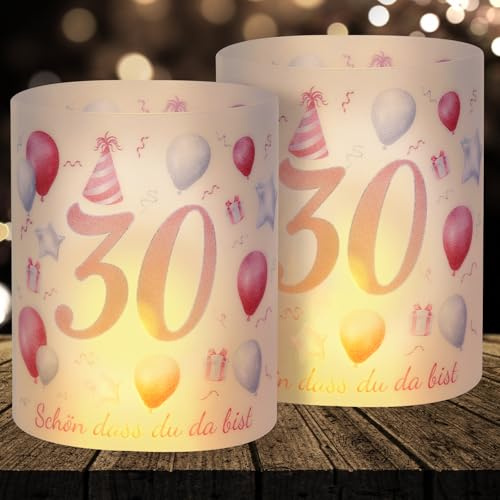 16 Windlichter Tischdeko Deko 30 Geburtstag Frauen Happy Birthday 30. Geburtstag Tischdeko für Partys, Taufen, Kommunionen, Mitzvahs Teelicht oder Kerzen Deko (Pink)