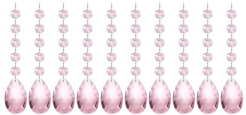 PATIKIL Pendentifs de Lustre en Cristal en Forme de Larme, 10 Pcs de 145mm de Longueur 38mm Pièces de Prismes de Lustre Ornements Perles Suspendues pour Décoration d'arts, Rose