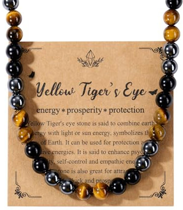 Jovivi Edelstein Herren Halskette Perlenkette Tigerauge Obsidian Hämatit Natürliche Edelstein Heilsteine Kette Damen Männer Kristallkette Amulett Spirituelle Geschenk