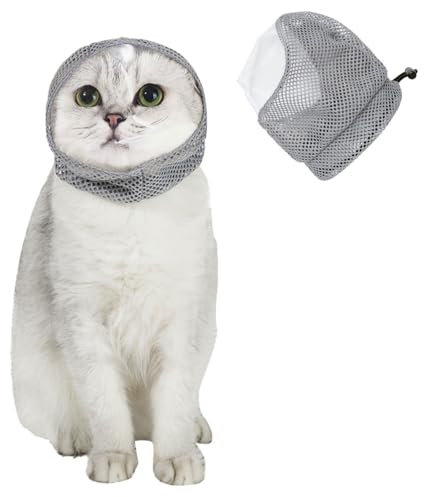 Katzen Maulkorb, Anti-Beißen und Anti-Lecken, Kopfbedeckung für Kätzchen, Atmungsaktives Netzgewebe, Durchsichtige Gesichtsmaske für Katzen, Fellpflege, Krallenschneiden, Baden