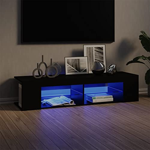 Myheimly TV Schrank mit LED-Leuchten Lowboard Fernsehschrank Fernsehtisch Sideboard HiFi-Schrank TV Möbel Tisch Board 135x39x30cm Schwarz