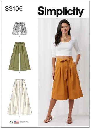 SIMPLICITY Sewing Pattern SS3106U5 Misses' Shorts and Trousers with Tie Belt U5 (16-18-20-22-24)