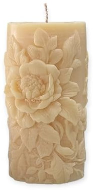 Decorative Floral Pillar Candle, Pink Rose Design, Scented Soy Wax, 180g (Yellow-Daisy Scented)