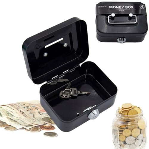 Lockable Money Box With Lock And Coin Slot, Metal Cash Box With 2 Keys, Small Safe Lock Money Bank, Money Tin Portable, Coin Piggy Bank, Petty Cash Box For Kids Adults Coin Collection