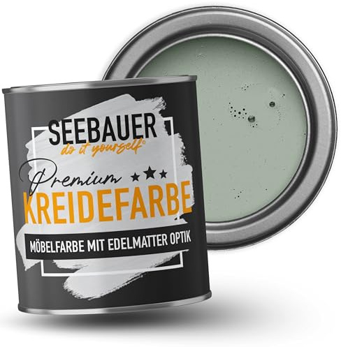 SEEBAUER diy Kreidefarbe für Möbel Hellgrün 750ml für Innen (No. 764 Nordic Wood) Möbelfarbe ohne Schleifen - Holzfarbe extra matt - Holzlack, Möbellack hohe Deckkraft