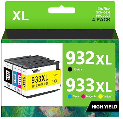Glliter 932 XL 933XL Multipack Druckerpatronen Ersatz für HP 932XL 933 XL Tintenpatronen 933 Patronen für HP Officejet 6600 Patronen 7110 7510 7610 7612 6100 (4er-Pack)
