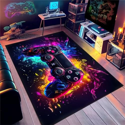 DLAYLQZG Gaming Controller Teppich - Rutschfester Teppich Für Gaming Zimmer, Bodenmatte Mit 3D Geometrischen Mustern, Jugendliche Kinder Spielzimmer Dekorative Für Wohnzimmer (Farbe 6,160x230cm)