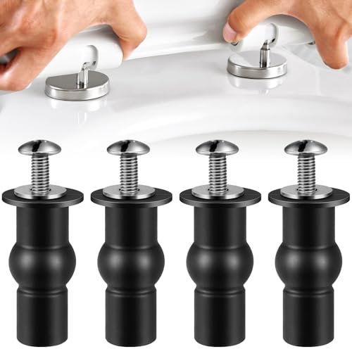 Poeland 4 Pack Toilet Seat Bolts, Universal Toilet Lid Seat Hinges with Expanding Rubber Top Nuts, Replacement Expansion Screws Part Kit