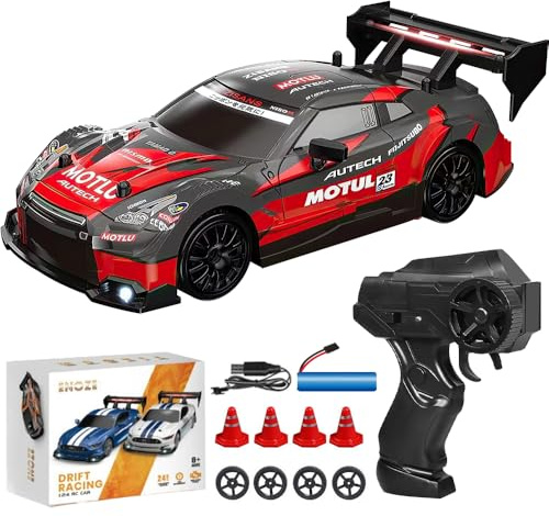 Lotvic Ferngesteuertes Auto, 1:24 RC Drift Car mit LED-Leuchten | 4WD Spielzeug Car, RC Drift, Ferngesteuertes Drift Auto, Geschenk für ab 4 5 6 7 8 + Jahre Kinder und Erwachsene