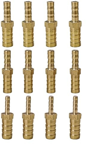 Tabanzhe 12PCS Straight Brass Barb Hose Fitting Reducer-6mm to 4mm,8mm to 6mm,10mm to 6mm Straight Connector Coupler Reducers for Air,Fuel,Water Line Hose Pipe
