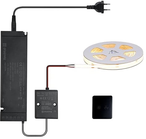 lichtvoll 24V COB Led Streifen Led Strip Led Band 5M 480LEDs/m, Flimmerfrei Dimmbar mit Touch-Schalter, 2.4G Controller 60W Netzteil, Geeignet für Küche Wohnzimmer, Kompatibel mit Alexa Hey Google