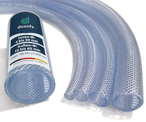 diconfa PVC Schlauch Gewebeschlauch Durchmesser 32/42 mm, 2m 200cm lang | Ø 10 bis 60mm - 0,1 bis 25m lang - Lebensmittel-qualität Flüssigkeit Druckluftschlauch Wasserschlauch FDA KTW EU-Ware