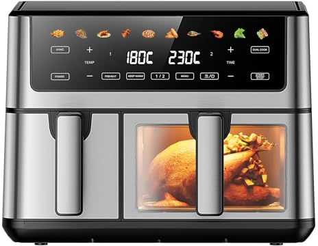 Extralink Airfryer 2500W 10L (6.5L + 3.5L) – Freidora Aire Doble con 8 Funciones de Cocina, 80°C a 200°C, Eficiente Energéticamente, Apta para Lavavajillas, Pantalla Táctil LED, 90% Menos Grasa