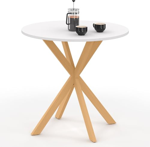 IDMarket - Table à Manger Ronde Alix 4 Personnes Pied araignée Bois et Plateau Blanc Gisele 80 cm