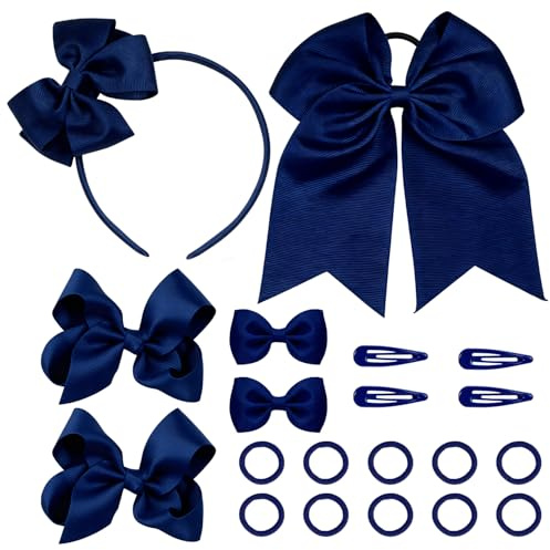 Lot de 20 accessoires cheveux fille, bleu marine, barrettes, serre-tête, élastiques queue de cheval pour fillettes, ados - anniversaire, Noël