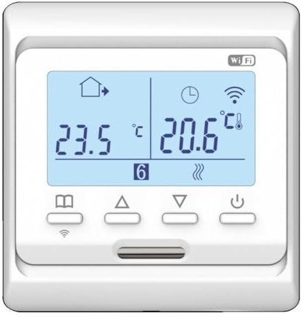 LCD Digitales Thermostat mit ±0,5°C Regelgenauigkeit für Fußboden- und Warmwasserbereitung, Energieeffizientes Design mit ±0,1°C Temperaturanzeige und IP20 Schutzgehäuse, Weiß