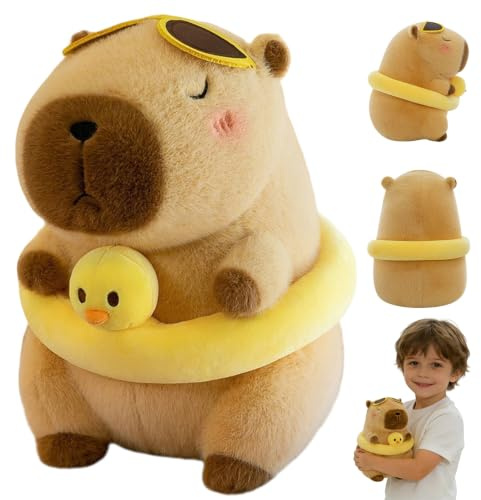 ChAusa Niedlichen Capybara Kuscheltie mit Schwimmring und Sonnenbrille 25cm | Geheilt Charmant Lustig Capybara Plüschtier, Niedlichen Capibara, Weich Kuscheltiere für Heim Party Deko Kinder Frauen Männer