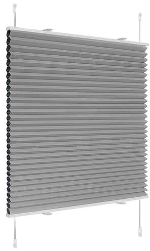 Deswell Plissee Verdunklung Klemmfix Wabenplissee B65 x H200 cm Grau Thermoplissee ohne Bohren Faltrollo für Fenster & Tür, 100% Blickdicht, Sicht- & Schallschutz Wärmehaltung Verdunklungsplissee