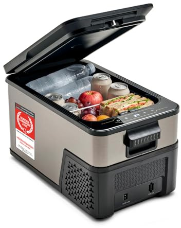 TZS First Austria Kompressor-Kühlbox 21L - bis -20°C - 46 dB - 12V 24V 230V - Anti-Fingerprint - für Auto Camping Reise - Dark Steel