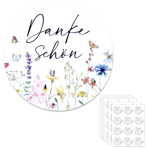 120 Stück Danke Aufkleber 4cm Dankeschön Aufkleber im Blumenstil Design | Runde Dankeschön Etiketten Selbstklebend, Thank You Sticker Geschenkaufkleber für Kommunion Konfirmation Taufe Geschenktüten