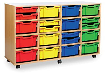 Office Needs Direct Monarch Mobile School Deep Tray Storage Unit 16 Coloured Trays Beech MEQ4016-COL