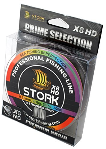 Stork HDx8, 8-Fach geflochtene premium Angelschnur 300m (Multicolor, 30 lbs / 13.6 kg / 0.22 mm)