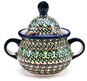 Unbekannt Original Bunzlauer Keramik 0,35 Liter Zuckerdose Zuckerspender Zuckerbehälter mit Deckel Ø14,6 cm H13,2 cm (DU181)