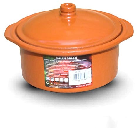 Valdearcos 1.5 Liters Glazed Terracotta Cooking Pot, Brown, 3.53 pounds, Oven and Freezer Safe