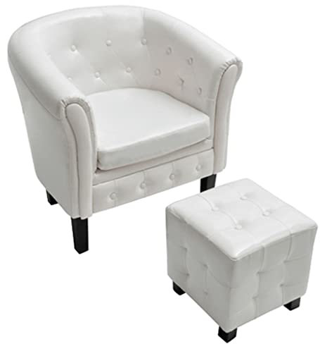 vidaXL Chesterfield Sessel Hocker Weiß Loungesessel Polstersessel Clubsessel