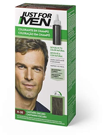 Just for men, Tinte Colorante en champú para el cabello del hombre, Elimina las canas y rejuvenece el cabello en 5 minutos, 30 ml, H35 Castaño Oscuro (8413853402013)