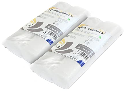 BOLSEMACK Folienrollen 20x600 cm - 4 Rollen Vakuumierbeutel für alle Vakuumierer & Lebensmittel Vakuumiergerät - Vacuum bags sehr stark & reißfest - Vakuumbeutel lebensmittel BPA-frei