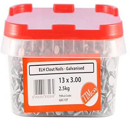 TIMCO Galvanized ELH Clout Nails - 25 x 3.00 - Extra Clamping - Perfect for Fitting Roofing Felt and plasterboard - 2.5kg Tub - Silver