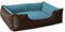 BedDog Hundebett LUPI, Hundekissen mit Abziehbaren Waschbaren Bezug, Hundekorb, Hundesofa, für Kleine Hunde, S, braun-blau