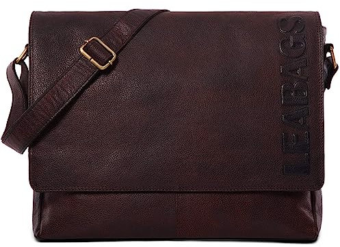 LEABAGS Borsa a Tracolla in Pelle per Uomo e Donna | Borsello Messenger con Tracolla | Borsa per Laptop in Vera Pelle fino a 15 Pollici | Borsa da Lavoro, Trasporto e Mano | Noce