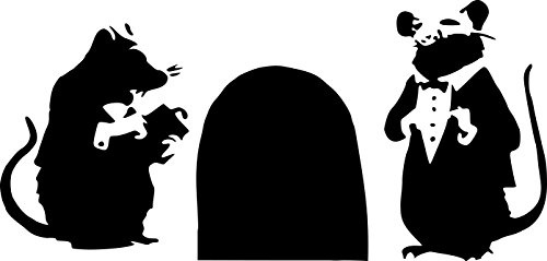 Banksy Graffiti - Two rats with mouse hole Wall Sticker Laptop Car Van Fridge Plinth Skirting Board Removable Decal Decor For Living Room Kitchen Bedroom Hall Kids Room (X-Small: 15cm x 30cm / 6 x 12)