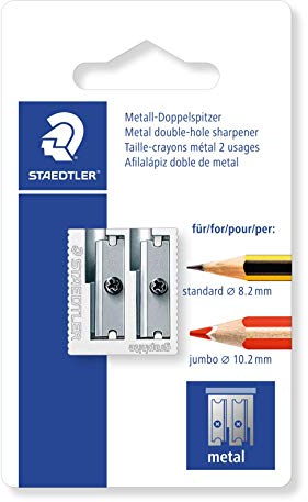 STAEDTLER 510 20 BK Metall-Doppelspitzer, 1 Stück auf Blisterkarte, silber