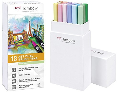 Tombow ABT-18C-5 Fasermaler Dual Brush Pen mit zwei Spitzen, 18-er Set, pastellfarben