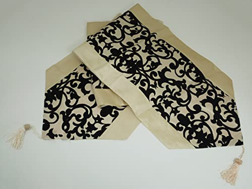 Dapo Leuchten Eleganter Tischläufer Organza und Quasten Tischband (Creme/schwarz)