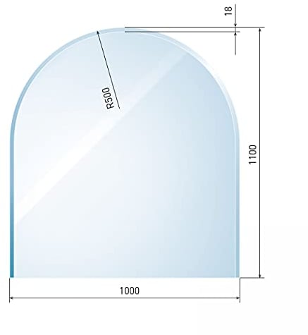raik Glasplatte Bodenplatte 100 x 110 cm Kamin Funkenschutzplatte Funkenschutz flach mit Facette Zunge hochbelastbar bis 700 kg temperaturbeständig bis 300°C