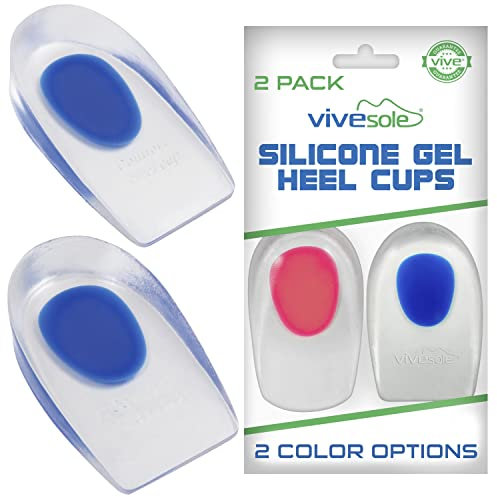 ViveSole Silicone Gel Heel Cups - Shoe Inserts for Plantar Fasciitis, Sore Heel Pain, Bone Spur & Achilles Pain - Pad & Shock Absorbing Support