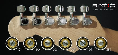 PRN-2721-C0 : Ratio Tuned Machine Heads - Electric 6 Inline Mini Contemporary Chrome 2 Pin