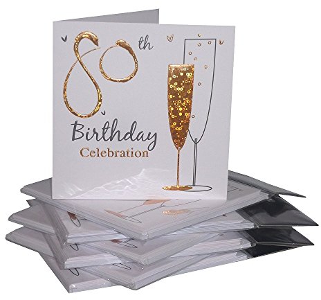 Multipack Gold Champagne Glass 80th Birthday Party Invitation Cards - 36 Cards with Envelopes